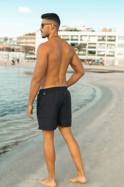 Happy Bay Plain Elastic Black Swim Short Tailored fit for sleek beach vibes. Shop now!