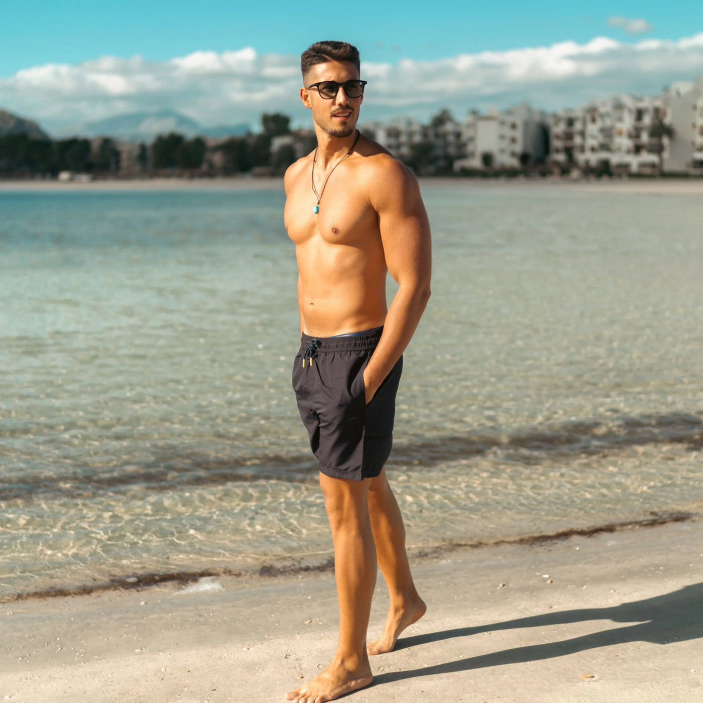 Plain Elastic Swim Shorts