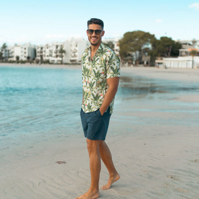Happy Bay Men's Shake Like a Leaf Cream Hawaiian Shirt Soft and stylish, ideal for your next vacation. Get it today and relax in comfort!