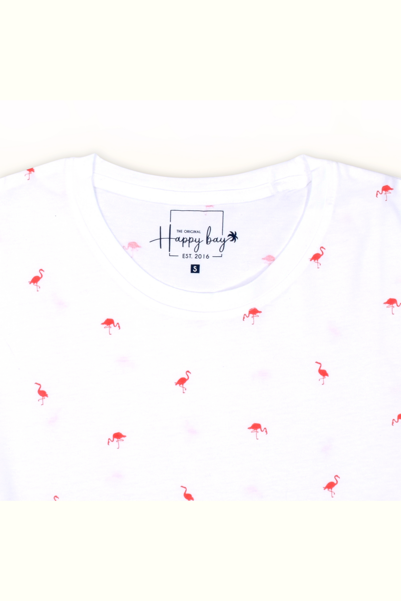 Happy Bay White Flamingoes T-shirt - Classic crew neck design. Get your tropical vibes now!