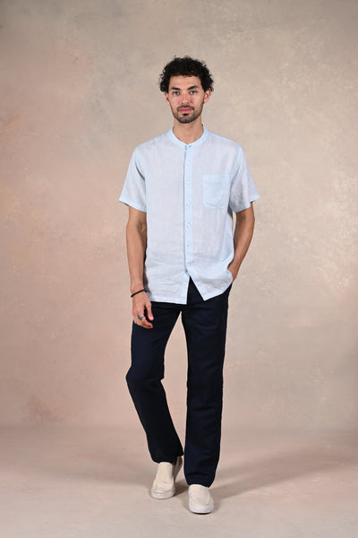 Breezy Basics Sky Blue Pure Linen Shirt