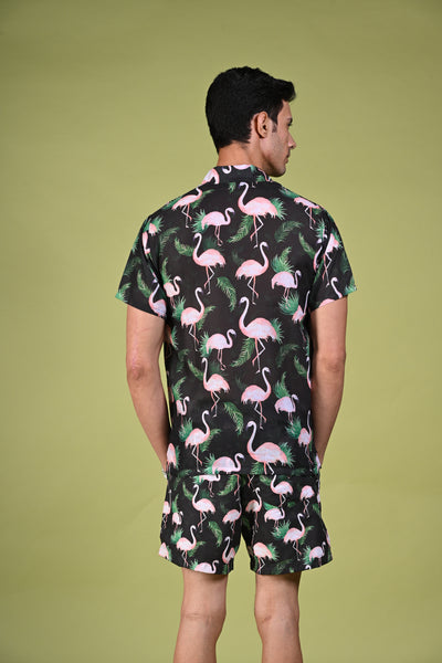 Flamingo Nights Black Hawaiian Shirt