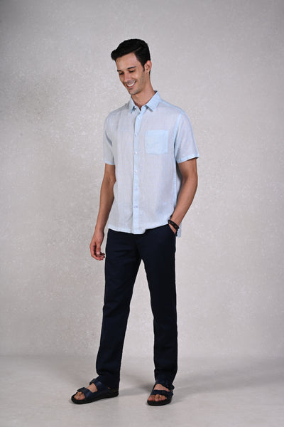 Timless Basics Sky Blue Pure Linen Shirt