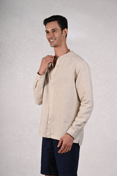 El Mandarin Classic Gray Pure Linen Shirt