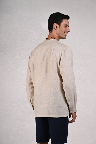 El Mandarin Classic Gray Pure Linen Shirt