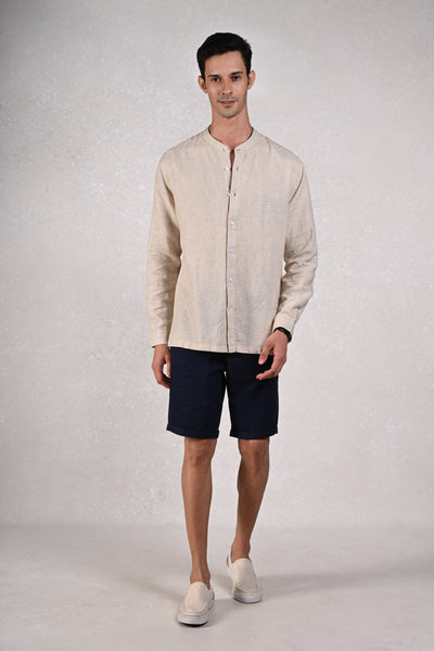 El Mandarin Classic Gray Pure Linen Shirt