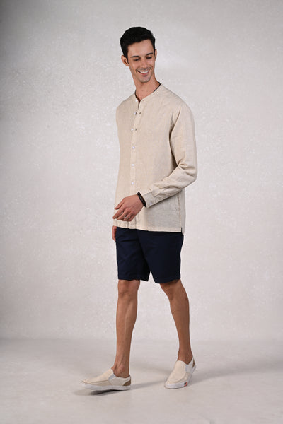 El Mandarin Classic Gray Pure Linen Shirt