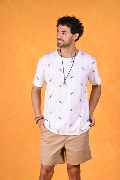 Perched in Paradise | Bluebird Bliss on the Breeze White Crew T-shirt