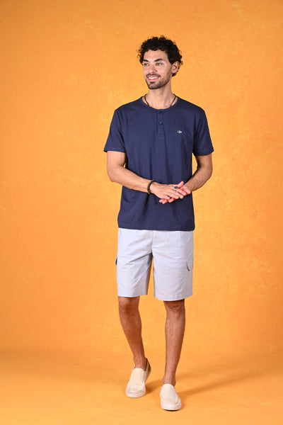 Sunset Glow | Zesty Delight Blue Henley T-Shirt