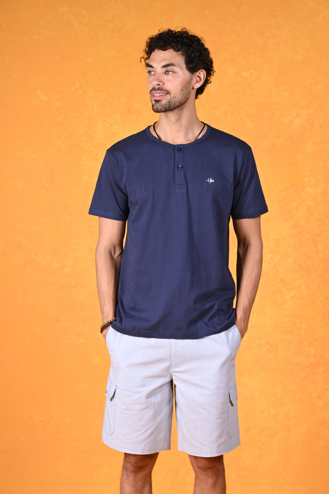Sunset Glow | Zesty Delight Blue Henley T-Shirt