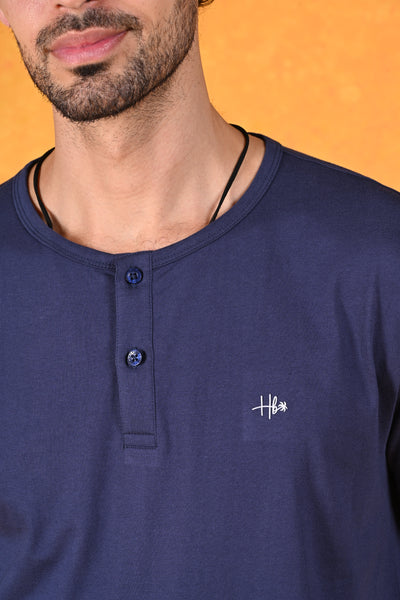Sunset Glow | Zesty Delight Blue Henley T-Shirt