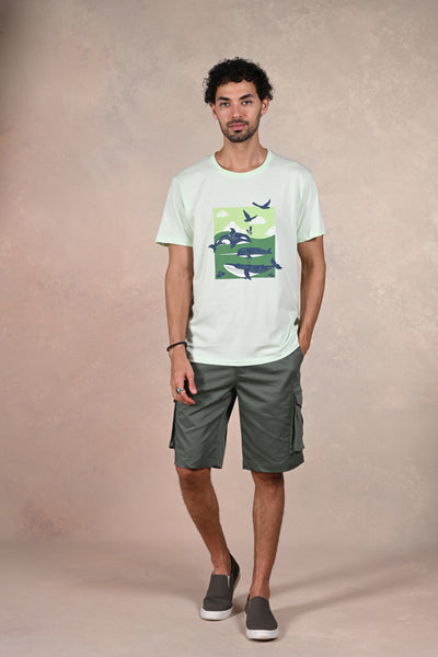 Dive Into Ocean Life Green Crew T-Shirt