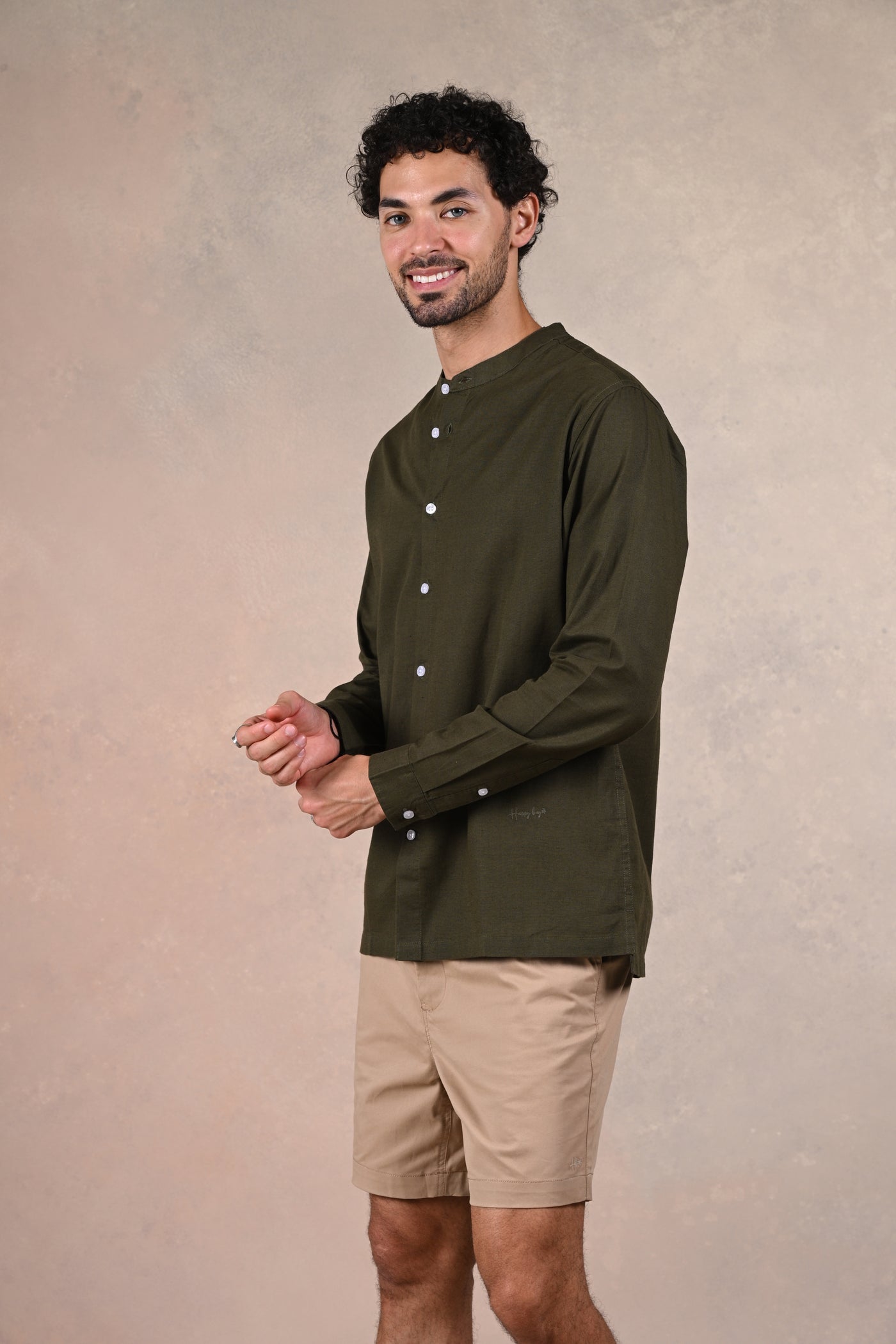 El Mandarin Classic Olive Pure Linen Shirt