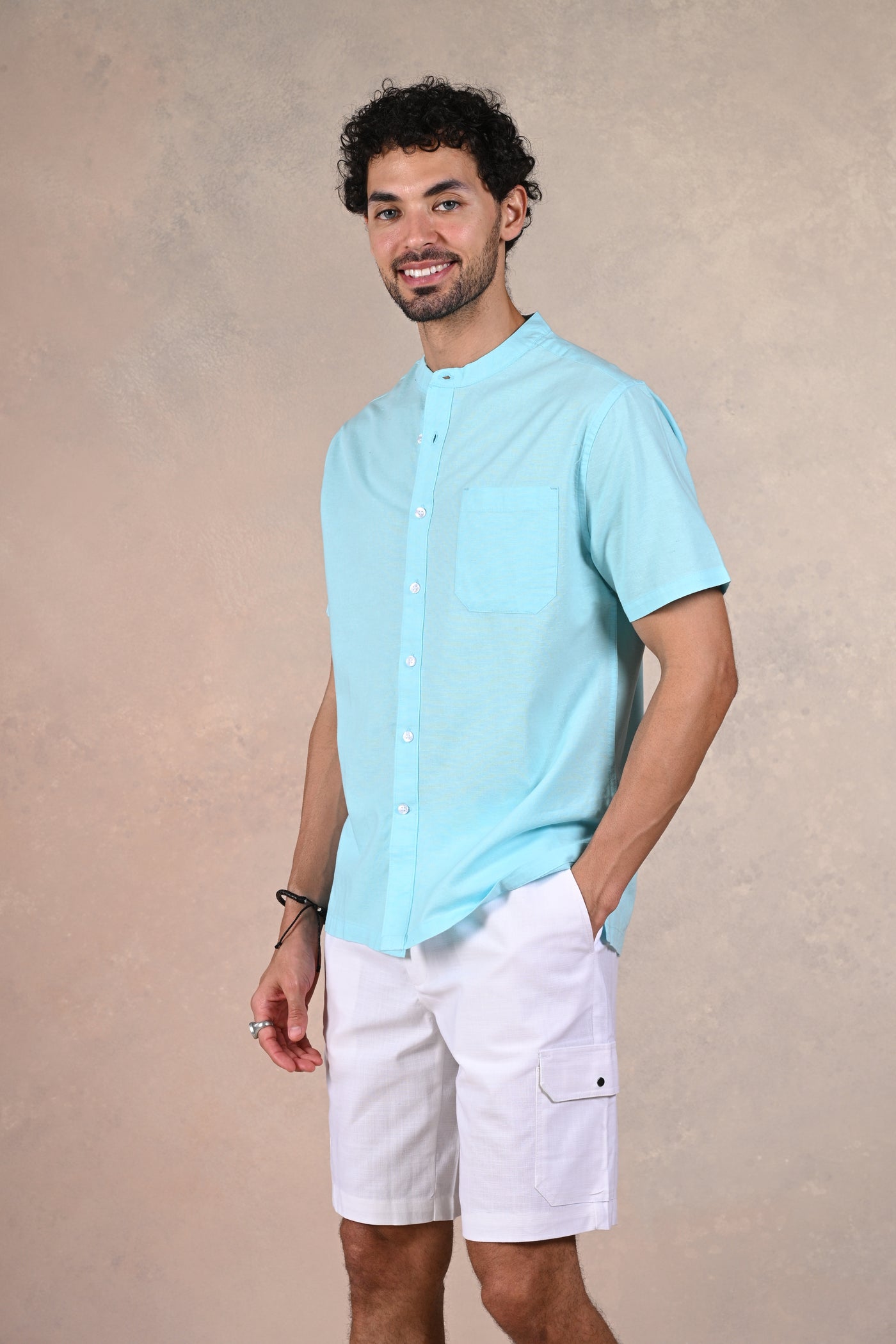 Golden Sands Sky Blue Linen Shirt