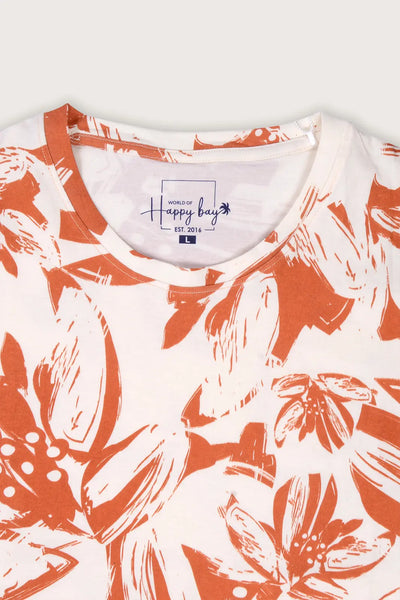 Flowers in the Breeze Floral Fever Frenzy Beige Crew T-shirt