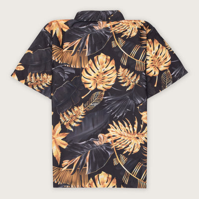 Goteando en camisa hawaiana dorada