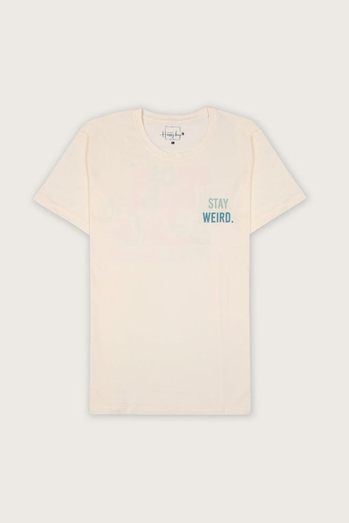 Hello Weirdo Beige T-shirt — casual summerwear for men. Shop now at Happy Bay!