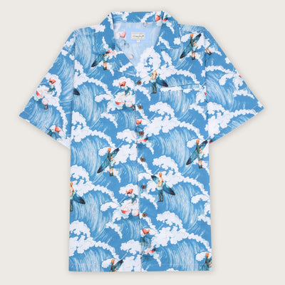 Oceanic Wanderlust Resort Shirt — men's stylish sky blue summerwear for vacations. Buy now at Happy Bay UK & Spain!