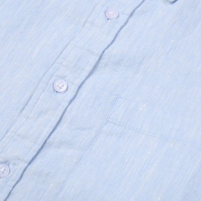 Men's blue linen shirt — stylish casualwear for relaxed summer days. Explore Happy Bay!