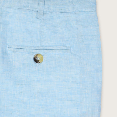 Refresh your summer collection with trendy aquamarine linen shorts from Happy Bay