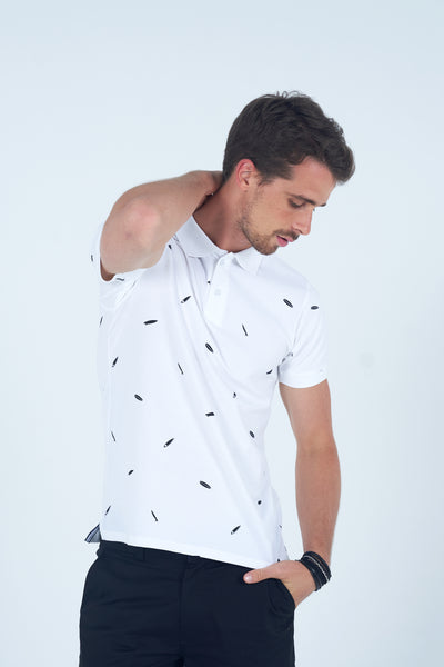 What the Fish White Polo T-shirt — stylish men’s summerwear for a cool casual look. Shop now at Happy Bay Spain & UK!