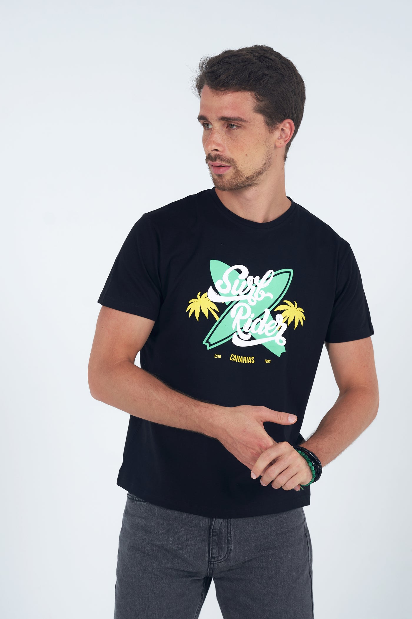 Ride the waves of style with the Surf Rider Black Tee by Happy Bay - Grab yours today!