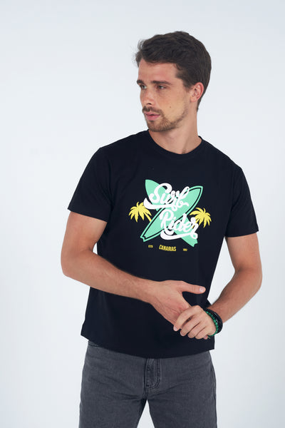 Ride the waves of style with the Surf Rider Black Tee by Happy Bay - Grab yours today!